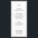 Menu Élégant noir et blanc<br><div class="desc">Un élégant menu noir et blanc est parfait pour un mariage classique ou minimaliste. Personnalisez simplement le texte et les détails. Correspond aux éléments de la suite moderne Mariage noir et blanc.</div>