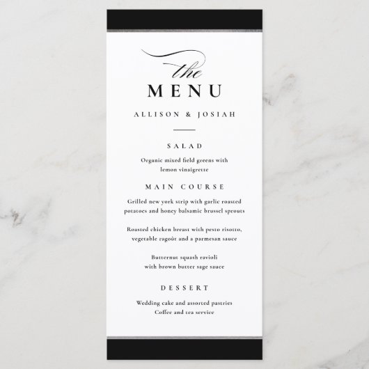 Menu Elégant noir et blanc avec Accent argenté (Devant)