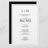 Menu Élégant noir et blanc Calligraphie Monogramme (Devant / Derrière)