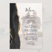 Menu Élégant noir Gold Agate Photo Overlay Mariage (Devant)
