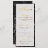 Menu Élégant noir marbre blanc Faux or Foil Script (Devant / Derrière)
