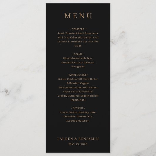 Menu Élégant Noir Or (Devant)