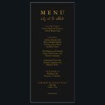 Menu Elégant Noir & Or Mangeons Script Mariage<br><div class="desc">Un menu à la fois moderne et élégant, minimaliste et chic mariage noir et or. Ce qui présente le design modèle chic de noir solide arrière - plan et de la typographie dorée. Et mangeons la formulation dans l'élégant script de calligraphie or chic. Attrapez-le et faites de votre menu mariage...</div>