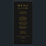 Menu Elégant Noir & Or Mangeons Script Mariage<br><div class="desc">Un menu à la fois moderne et élégant, minimaliste et chic mariage noir et or. Ce qui présente le design modèle chic de noir solide arrière - plan et de la typographie dorée. Et mangeons la formulation dans l'élégant script de calligraphie or chic. Attrapez-le et faites de votre menu mariage...</div>