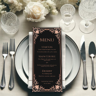 Menu Élégant noir rose Vintage antique Mariage orné