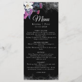 Menu Élégant noir violet gothique Mariage crâne floral (Devant)