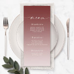 Menu Élégant Ombre cannelle rouge et Mariage rose poudr<br><div class="desc">Elégant Ombre Cinnamon Rouge & Poudre Rose Mariage Menus Dîner De Réception. Cette carte Menu chic moderne est simple classique et élégant avec un dégradé d'ombre subtil et une jolie police de calligraphie de script signature avec queues. Montré dans la nouvelle Colorway. Disponible en plusieurs options de couleur, ou n'hésitez...</div>
