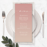 Menu Élégant Ombre Dusty Rose Mariage rose et champagne<br><div class="desc">Elégant Ombre Dusty Rose Rose & Champagne Menus Dîner De Réception De Mariage. Cette carte Menu chic moderne est simple classique et élégant avec un dégradé d'ombre subtil et une jolie police de calligraphie de script signature avec queues. Montré dans la nouvelle Colorway. Disponible en plusieurs options de couleur, ou...</div>