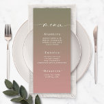 Menu Elégant Ombre Lily Green & Dusty Rose Mariage rose<br><div class="desc">Elégant Ombre Lily Green & Dusty Rose rose de mariage de réception Menus dîner. Cette carte Menu chic moderne est simple classique et élégant avec un dégradé d'ombre subtil et une jolie police de calligraphie de script signature avec queues. Montré dans la nouvelle Colorway. Disponible en plusieurs options de couleur,...</div>