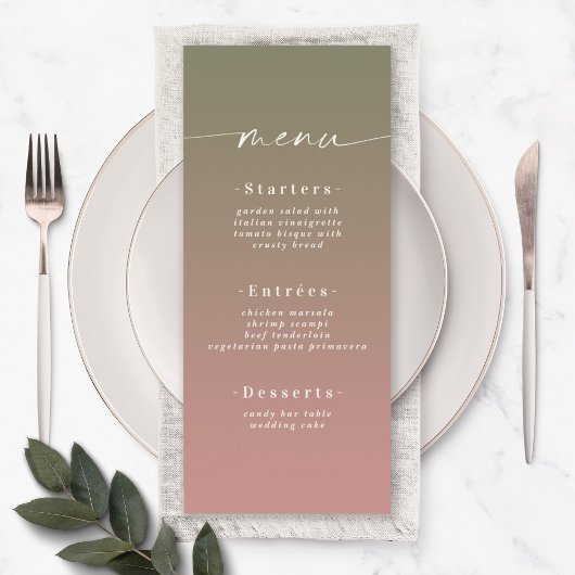Menu Elégant Ombre Lily Green & Dusty Rose Mariage rose