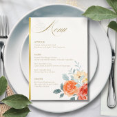 Menu Élégant or Blush Floral Script Mariage