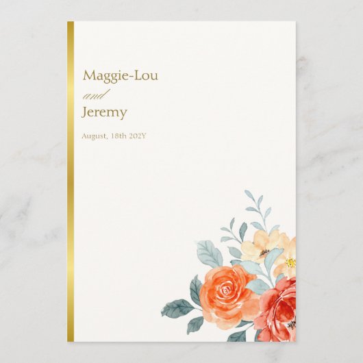 Menu Élégant or Blush Floral Script Mariage (Dos)