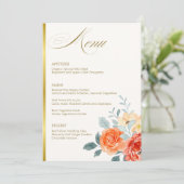 Menu Élégant or Blush Floral Script Mariage (Debout devant)