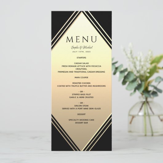 Menu Elégant or et Mariage noir (Debout devant)