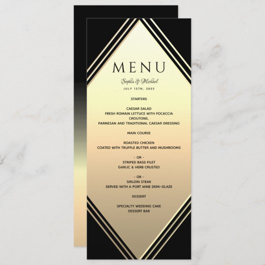 Menu Elégant or et Mariage noir (Devant / Derrière)