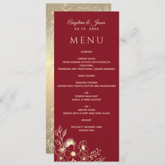 Menu Elégant or floral et Mariage bourguignon (Devant / Derrière)