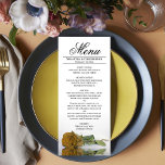 Menu Elégant or ocre rose jaune Réflexions Mariage<br><div class="desc">Ce beau menu ajoutera un peu de style à votre réception de mariage. Il présente un design magnifique et romantique avec un seul rose couleur ocre or ou jaune moutarde allongé sur son côté, se reflétant dans un bassin d'eau avec vagues et ondulations. Il y a de l'espace pour les...</div>