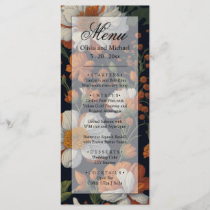 Menu Elégant orange blanc noir vintage floral