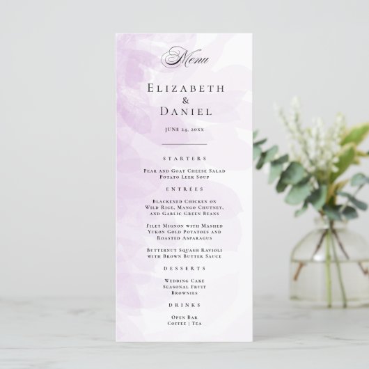 Menu Elegant Paarse Waterverf Wedding (Staand voorkant)