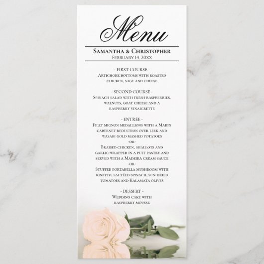Menu Élégant Pale Peach Rose Réflexions Mariage (Devant)