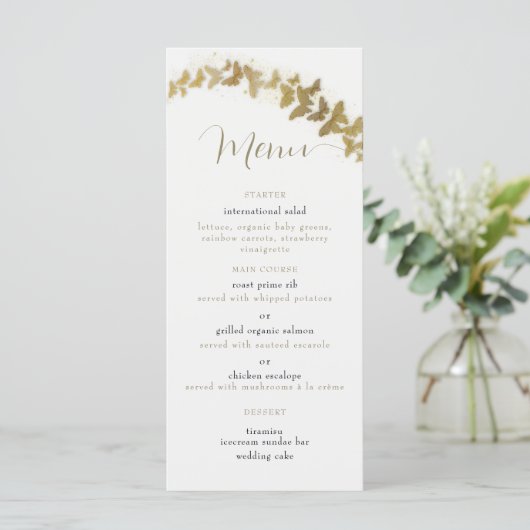 Menu Élégant Papillons Or Boho Chic Mariage Classy (Debout devant)