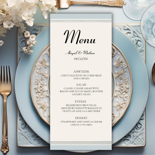 Menu Elégant Paris Tour Eiffel Mariage bleu Poudrier