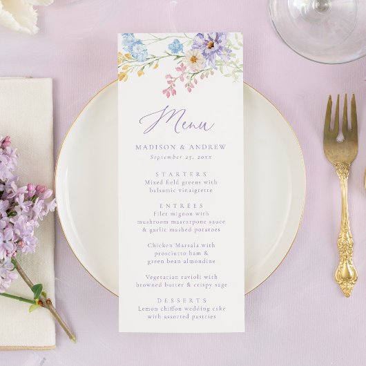 Menu Elegant Pastel Wildflower Garden Wedding