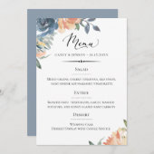 Menu Elegant Pêche et Mariage botanique bleu (Devant / Derrière)
