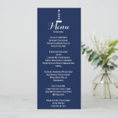 Menu Elégant phare Mariage nautique blanc & bleu (Debout devant)