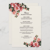 Menu Elegant pink and red roses floral wedding (Devant / Derrière)