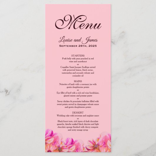 Menu Elegant Pink and Yellow Floral Wedding (Voorkant)
