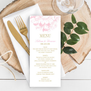 Menu Élégant Pink Gold Floral Peony Mariage Dîner