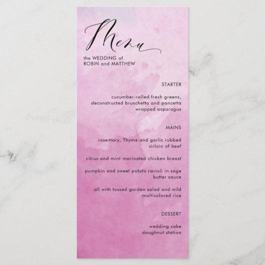 Menu Elegant Pink Hues Waterverf Wedding (Voorkant)