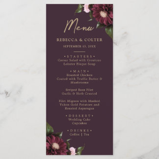 Menu Élégant Plum violet Bourgogne Mariage floral