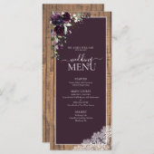 Menu Élégant Plum violet rustique Mariage Script (Devant / Derrière)
