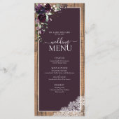 Menu Élégant Plum violet rustique Mariage Script (Devant)