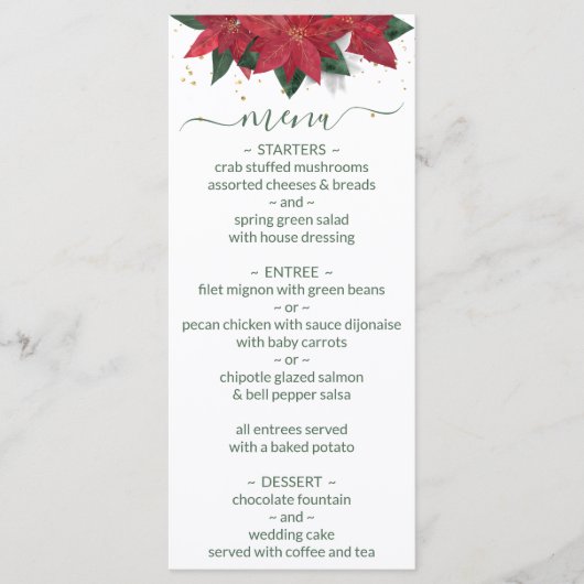Menu Elegant Poinsettia Green Kerstbruilding (Voorkant)
