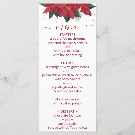 Menu Elegant Poinsettia Red Kerstmis (Voorkant)