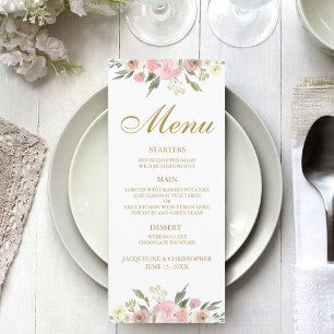 Menu Élégant Pony Rose Or Mariage Floral Dîner