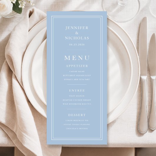 Menu Elegant Powder Blue Wedding