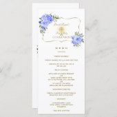 Menu Élégant printemps bleu floral or Sainte Communion (Devant / Derrière)