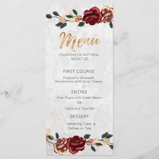 Menu Elegant - Red Roses Gold - Gegevens (Voorkant)