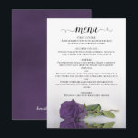 Menu Élégant reflet Améthyste Rose violet Mariage<br><div class="desc">Ce beau menu mariage présente un design simple mais élégant avec un titre de calligraphie script et un seul rose mauve améthyste à long tige allongé sur son côté réfléchissant dans un bassin d'eau.</div>