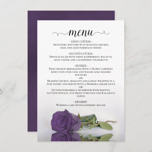 Menu Élégant reflet Améthyste Rose violet Mariage (Devant / Derrière)