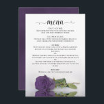 Menu Élégant reflet Améthyste Rose violet Mariage<br><div class="desc">Ce beau menu mariage présente un design simple mais élégant avec un titre de calligraphie script et un seul rose mauve améthyste à long tige allongé sur son côté réfléchissant dans un bassin d'eau.</div>