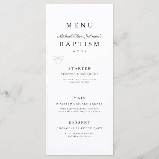 Menu Elegant Religious Cross Boy Baptism (Devant)