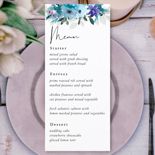 Menu Elégant ressort bleu pourpre pourpre mariage