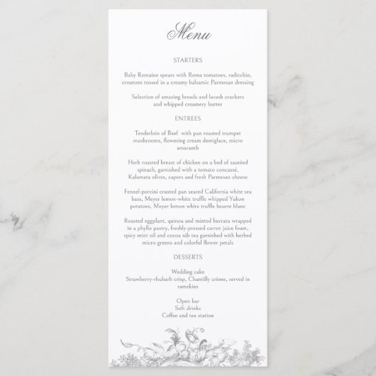 Menu Élégant Rococo Floral Français (Devant)