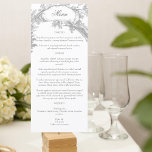 Menu Élégant Rococo Floral Français<br><div class="desc">Cette suite classique de décors historiques s'inspire des gravures du peintre Alexis Peyrotte,  datant du XVIIIe siècle,  avec du gris clair sur des feuilles blancs acanthus,  des parchemins ornés,  des fleurs et des arbres. Inclut des champs de texte modifiables pour les options de menu.</div>