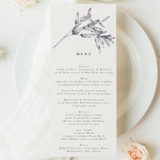 Menu Elégant romantique Aquarelle Mariage floral